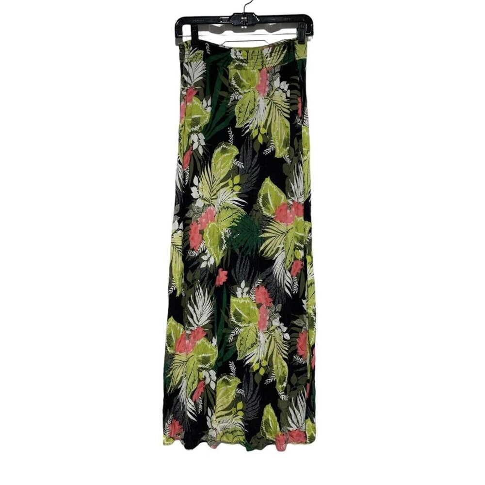 Express Maxi skirt Tropical Floral Print split‎ front short black under skirt XS
